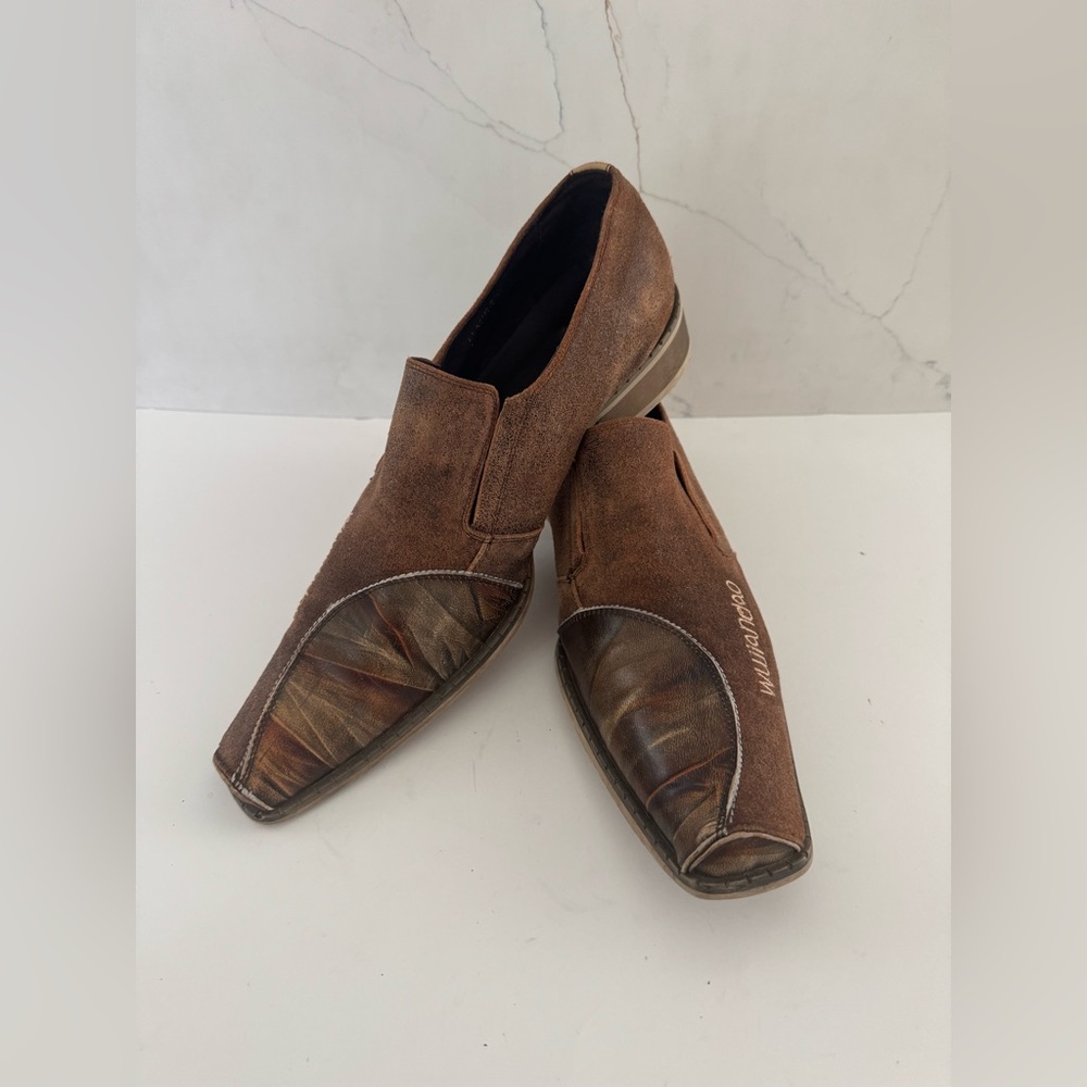 Zota Unique Square Toe Mens Dress Shoes Size 12  Unique Print Brown western